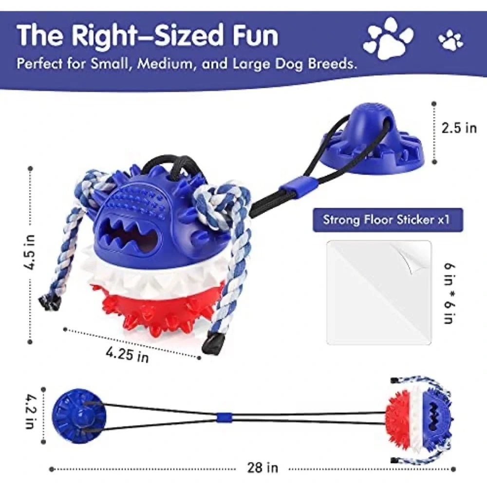 Dog Squeaky Suction Cup Tug of War Treat Dispensing Rope Teeth Cleaning Chew Toy